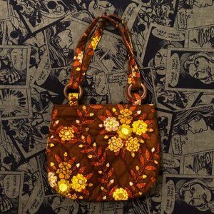 Vintage 60s / 70s Quilted Purse w/ Wooden Detail